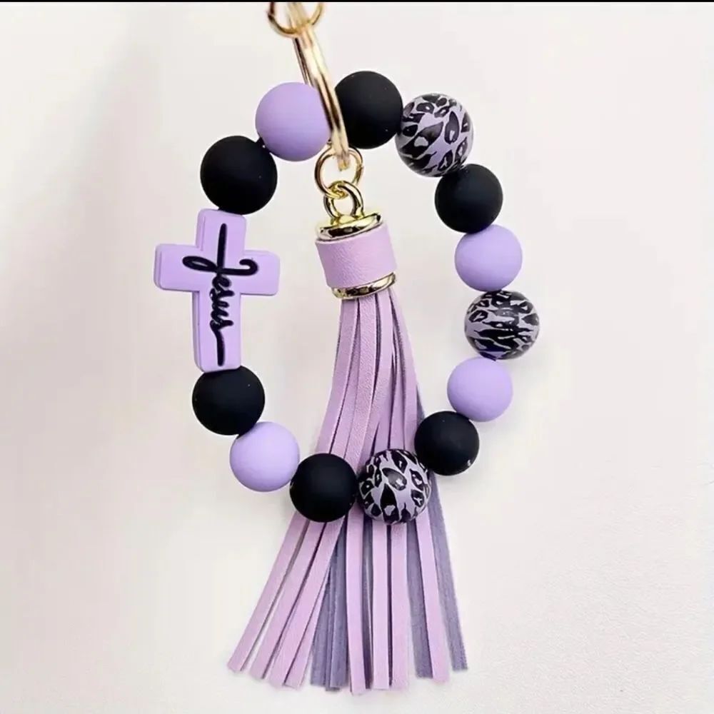 3 for $26 - Purple & Blacl FAITH Wristlet Bracelet Keychain